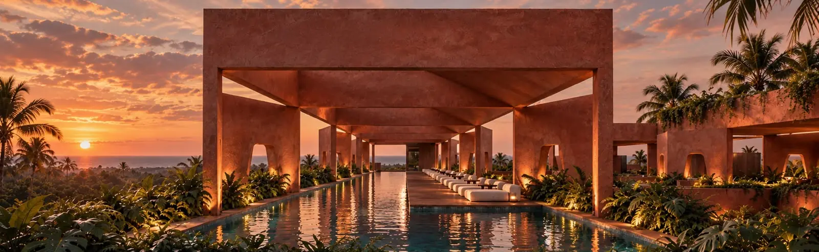 SIR rooftop infinity pool at sunset