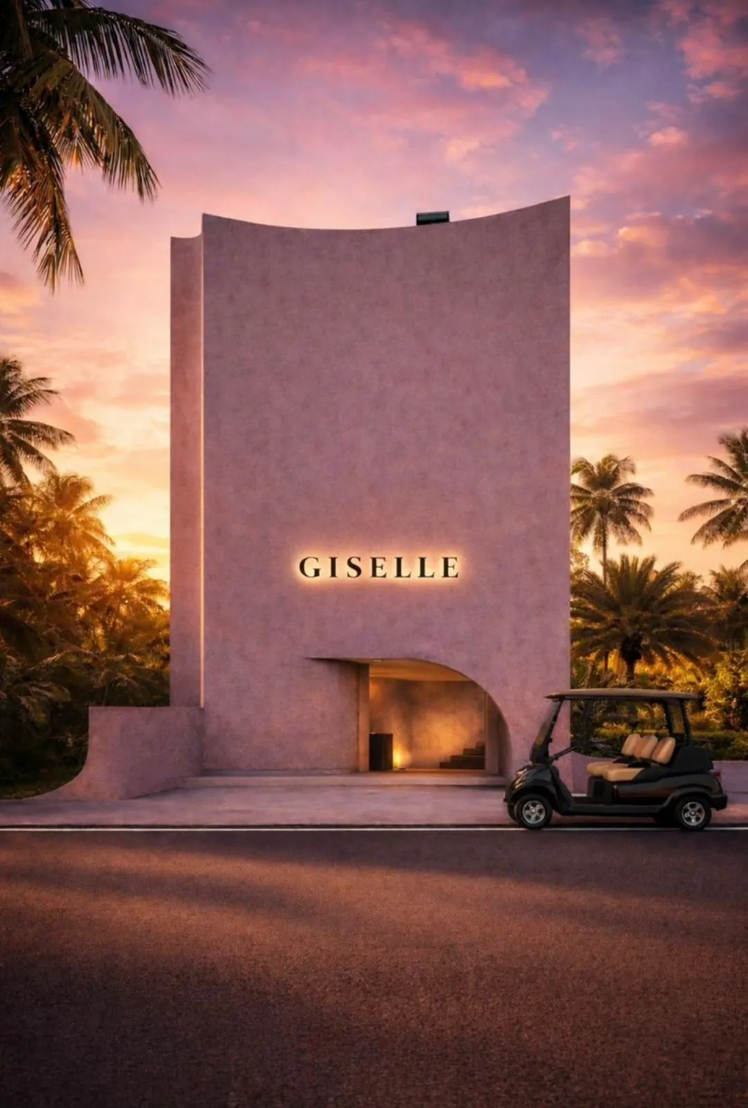 Giselle entrance tower at sunset