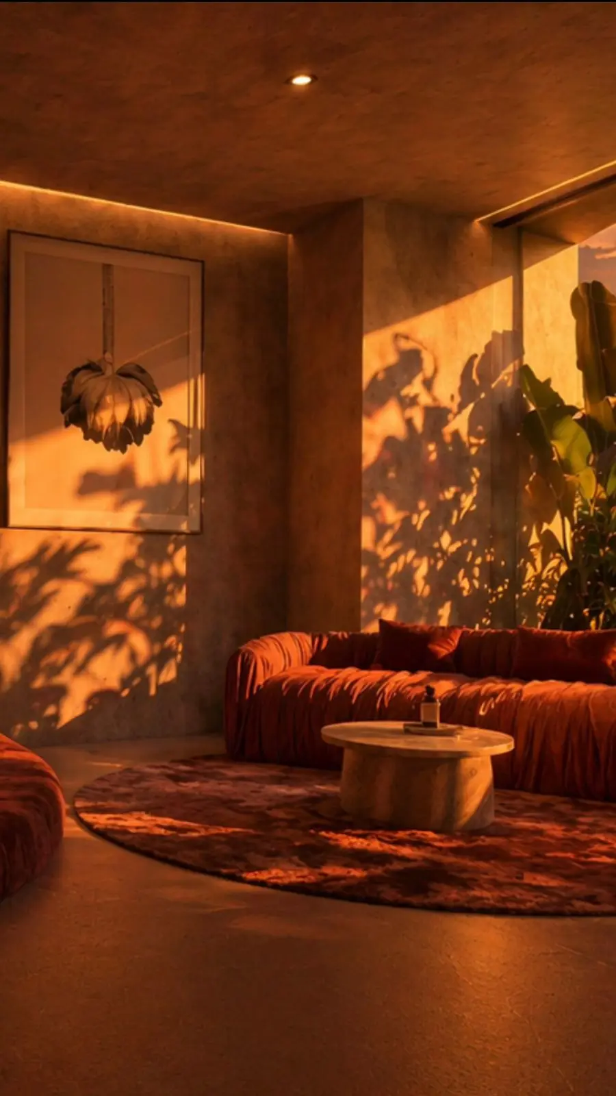 Giselle apartment living room at sunset