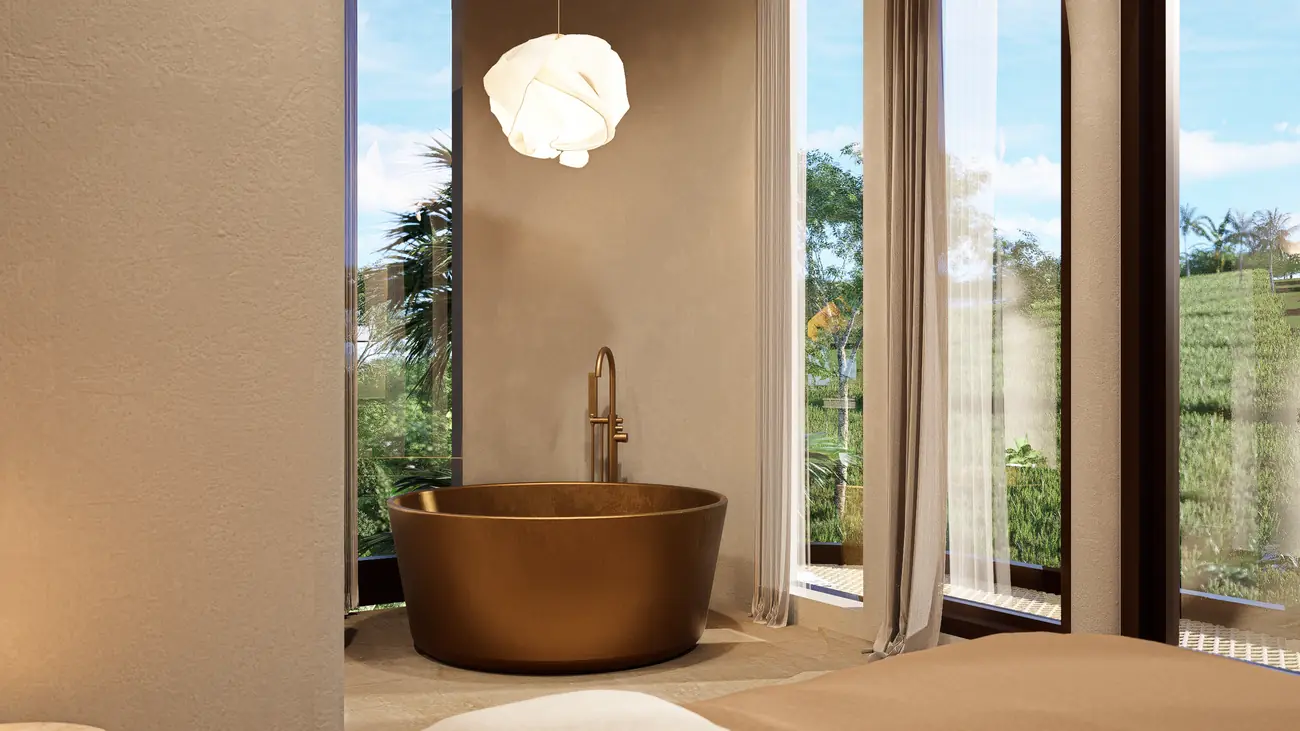 Brass bathtub in the master suite